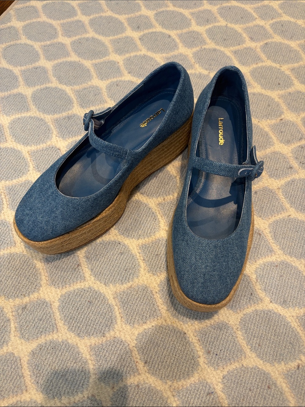 Larroude Blue Denim Platform Mary Jane Espadrille